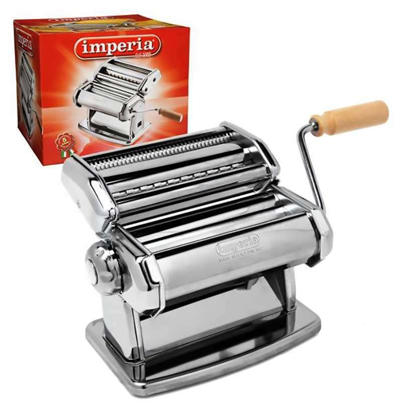 Pasta Machine Dual Cutters Adjustable Thickness Wooden Handle Manual Crank