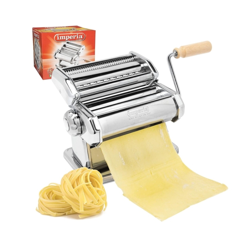 Pasta Machine Turned Wood Handle Polished Chrome Body Dual Rollers