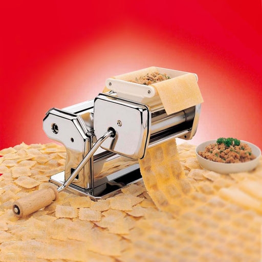 Pasta Maker Ravioli Attachment Wooden Handle Polished Chrome Traditional