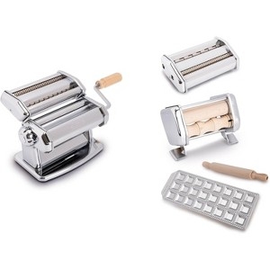 Pasta Maker Set Wooden Rolling Pin Steel Construction Ravioli Press
