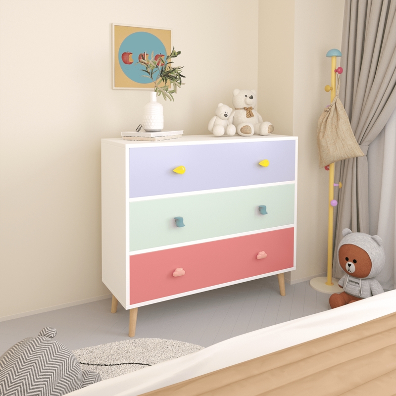 Pastel Kids Dresser Color Blocked Fronts Whimsical Knobs