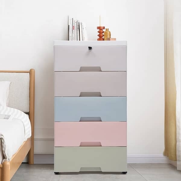 Pastel Storage Cabinet With Top Lock Recessed Handles Stackable