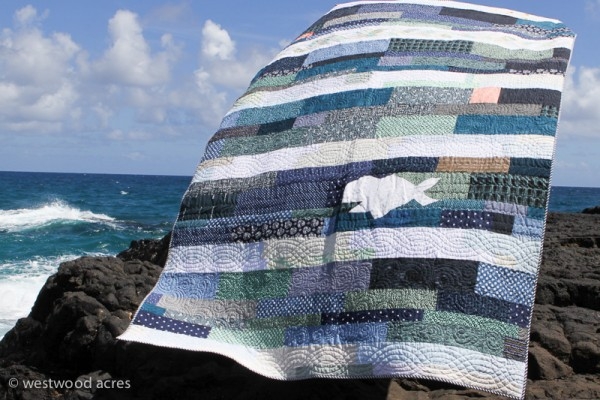 Patchwork Quilt Fish Motif Circular Quilting Handmade Coastal Decor
