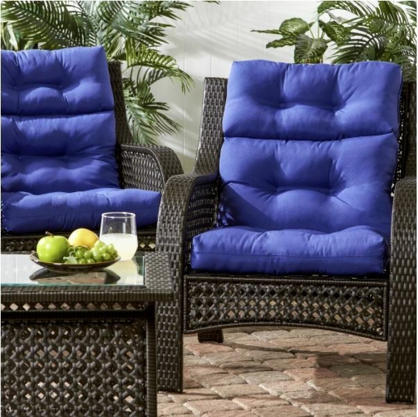 Patio Chair Cushions: Cobalt Blue Tufted Channels, Deep Seat Design