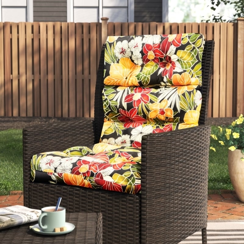 Patio Seat Pad: Vibrant Floral Pattern, Multicolor Tropical Style