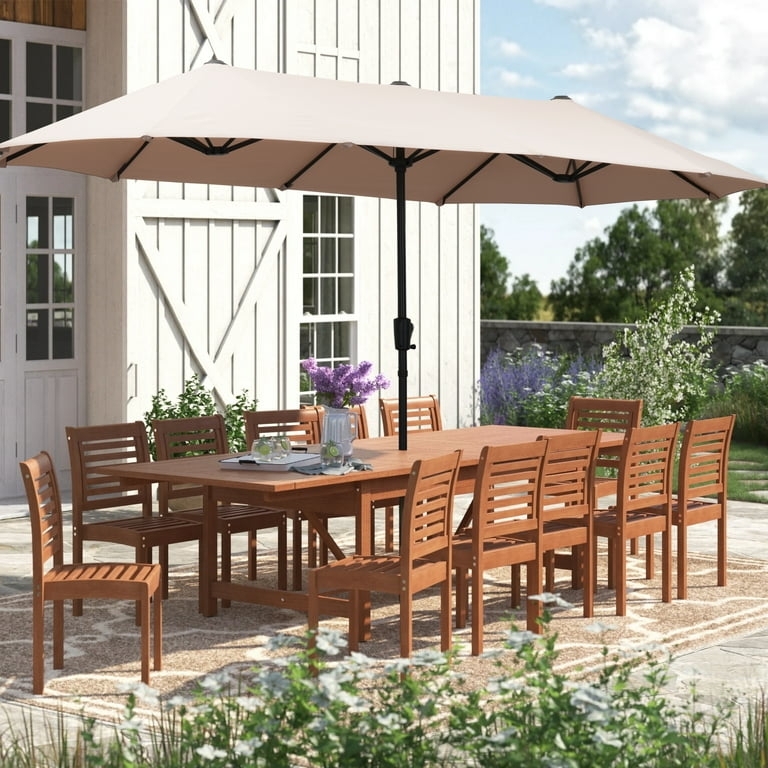 Patio Umbrella Double Sided Canopy, Rectangular Khaki Tan Market Style.
