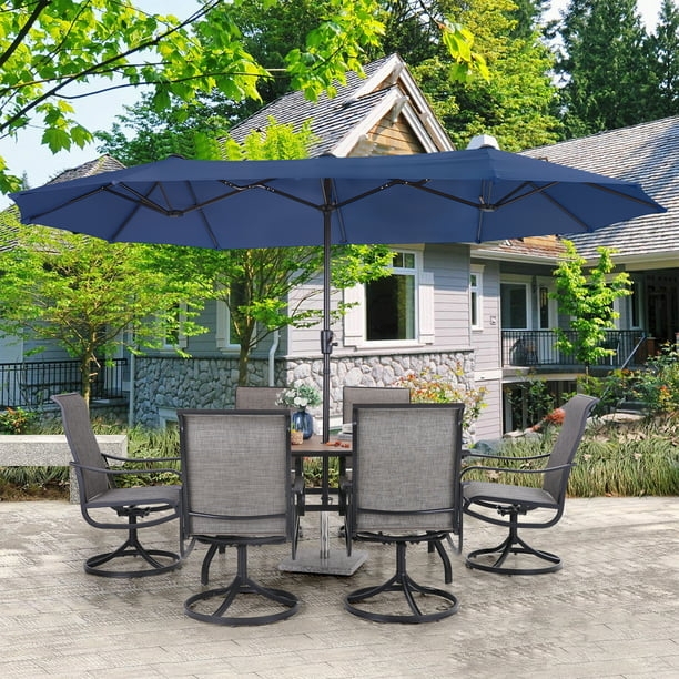 Patio Umbrella Extra Wide Navy Blue Double Canopy, Modern Transitional.