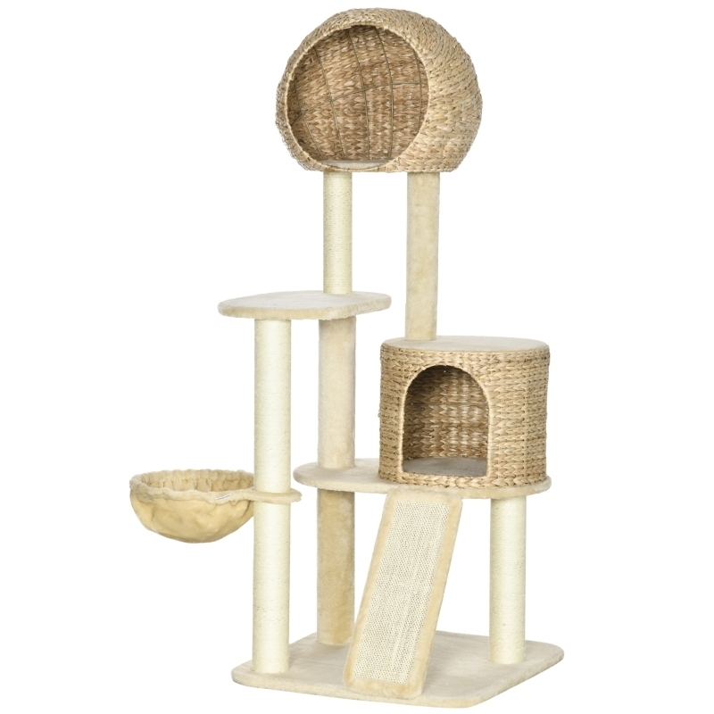 PawHut Cat Tower, Cat Tree for Large Cats with Cat Condo, Hammock, Perches,  Scratching Posts, Ramp, 23.5" x 23.5"x 59" |