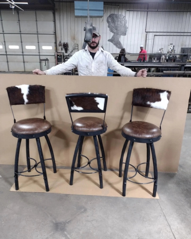Peak 9 Iron & Cowhide Bar Chairs | Bar Stools | Your Western Decor