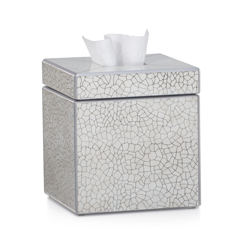 Pearlescent White Cube Tissue Cover with Mosaic Crackle Texture