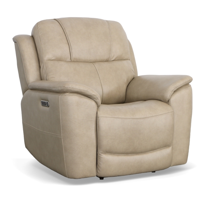 Pebble Leather Power Recliner with USB Port and Power Headrest