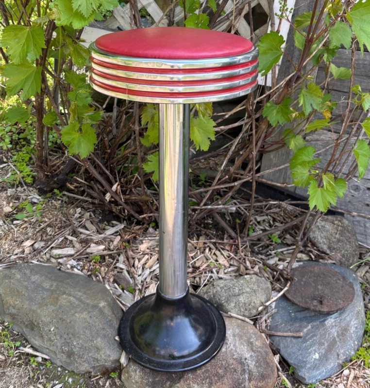 Pedestal Bar Stool Ruby Red Seat with Flared Matte Black Base