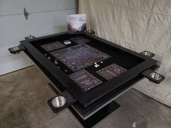 Pedestal Game Table with Recessed Vault and Wide Armrests in Black