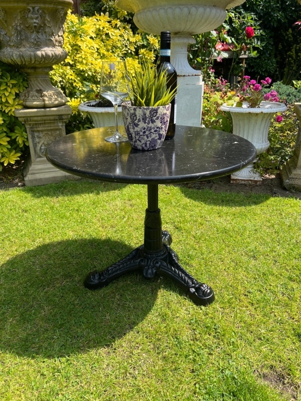 Pedestal Table: Cast Iron Base with Tripod Scroll Feet, Victorian Style.