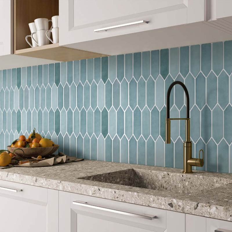Peel and Stick Tile Ocean Blue Gradient Elongated Hexagon Picket
