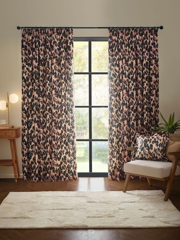 Pencil Pleat Curtains: Bold Leopard Print Fabric, Floor To Ceiling Drapes