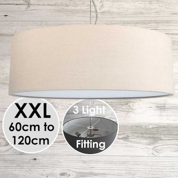 Pendant Lampshade Extra Large Cream Linen Three Light Cluster