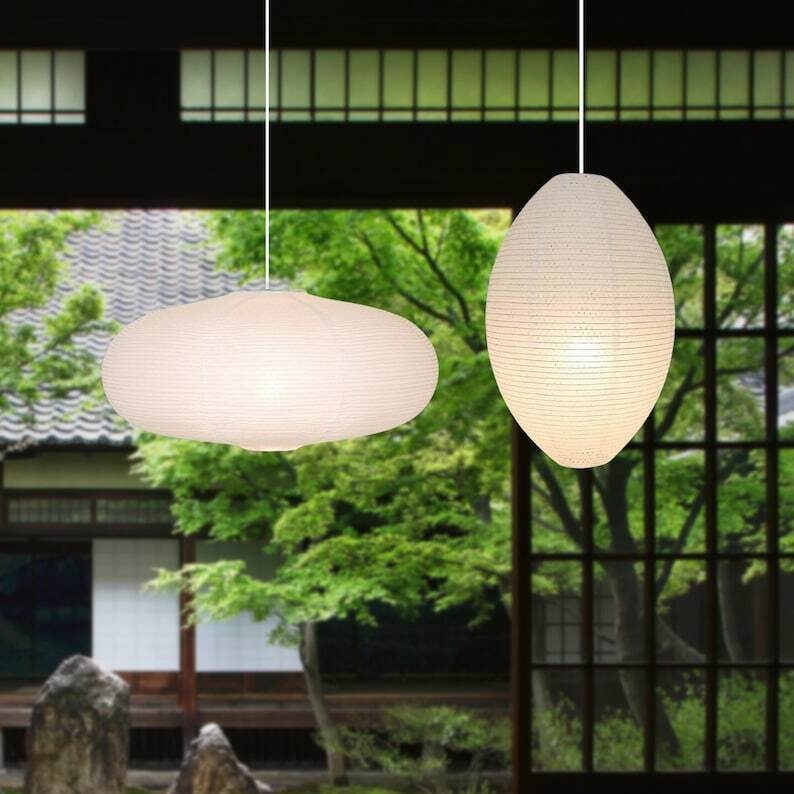Pendant Light Asymmetrical Pairing Horizontal Ribbing Zen Paper Like