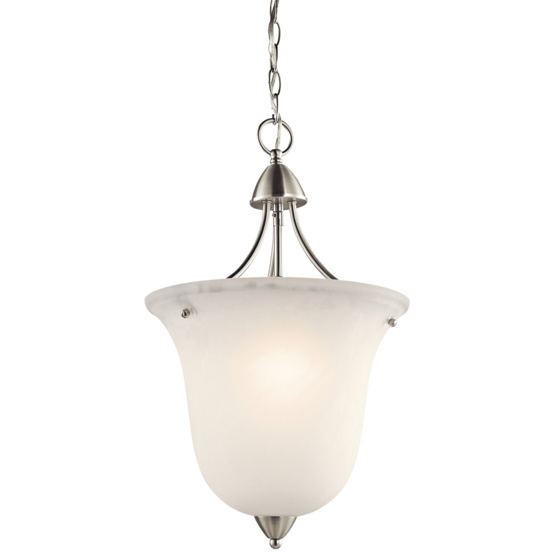 Pendant Light Bell Shaped Shade Brushed Nickel Three Arm Support Frosted