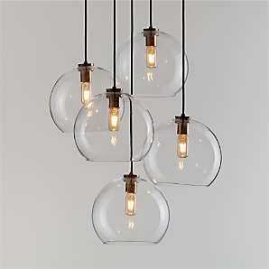 Pendant Light Clear Globe Shades Brushed Brass Cluster Black Cords Industrial