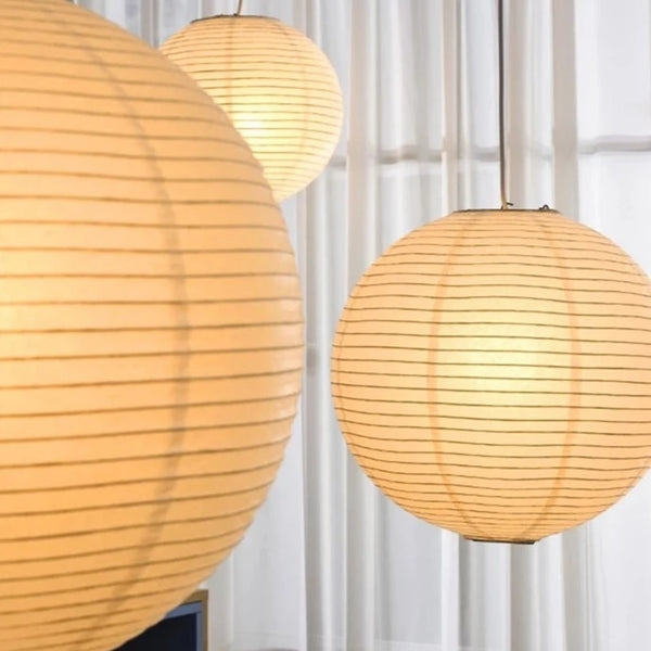 Pendant Light Cluster Arrangement Rice Paper Spherical Wabi Sabi