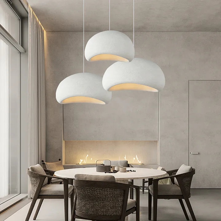 Pendant Light Cluster Mushroom Shape Textured Plaster Tiered Hanging