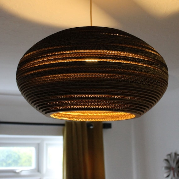 Pendant Light Corrugated Texture Layered Cardboard Oval