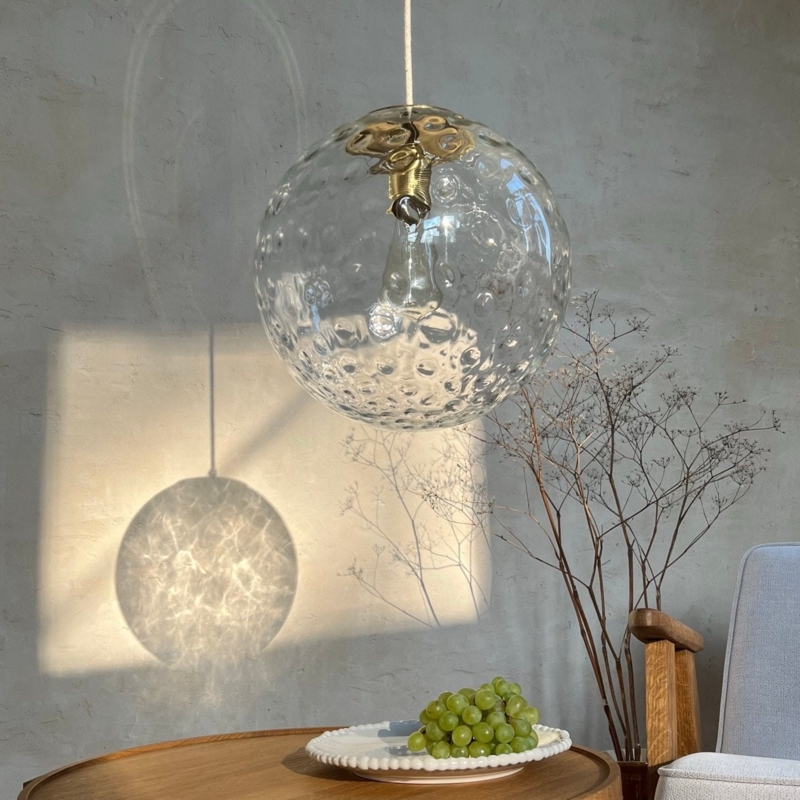 Pendant Light Dimpled Glass Texture Metal Top Organic Modern