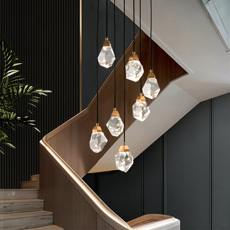 Pendant Light Faceted Shades 7 Light Cluster Tiered Suspension LED Glam