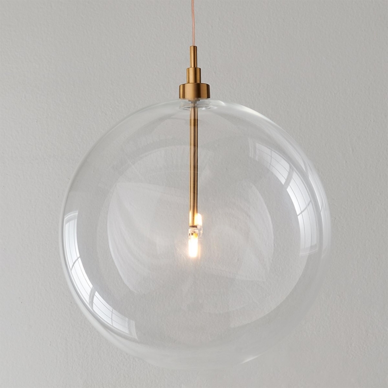 Pendant Light Hand Blown Glass Internal Brass Rod Bubble Orb