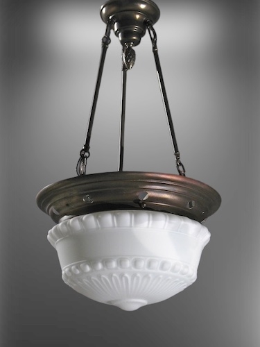 Pendant Light Inverted Dome Perforated Rim Three Rod Suspension Antique