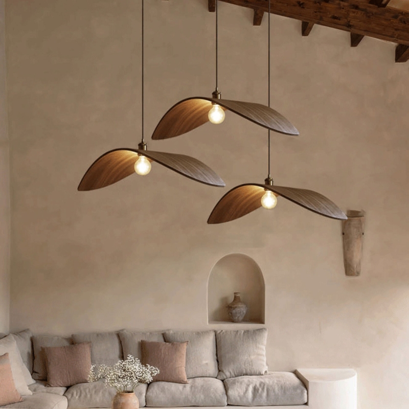Pendant Light Leaf Silhouette Curved Wood Shades Staggered Hanging