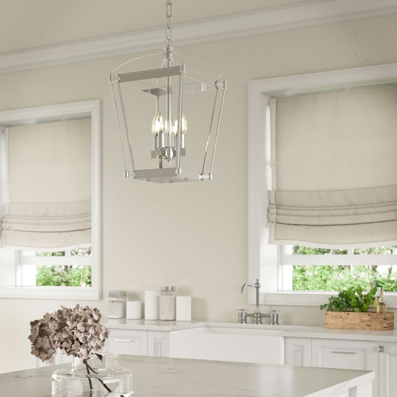 Pendant Light Open Frame Tapered Polished Silver Four Light Candelabra