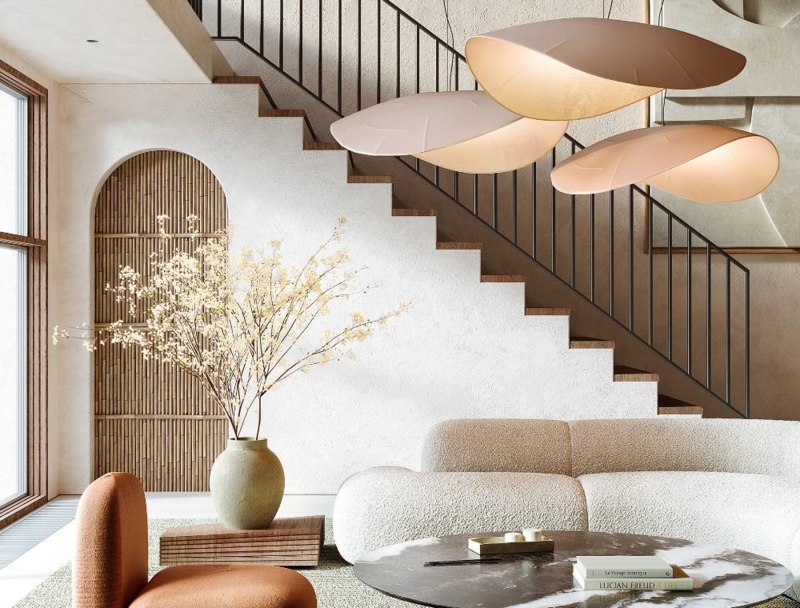 Pendant Light Organic Leaf Shape Tiered Heights Japandi Living Room