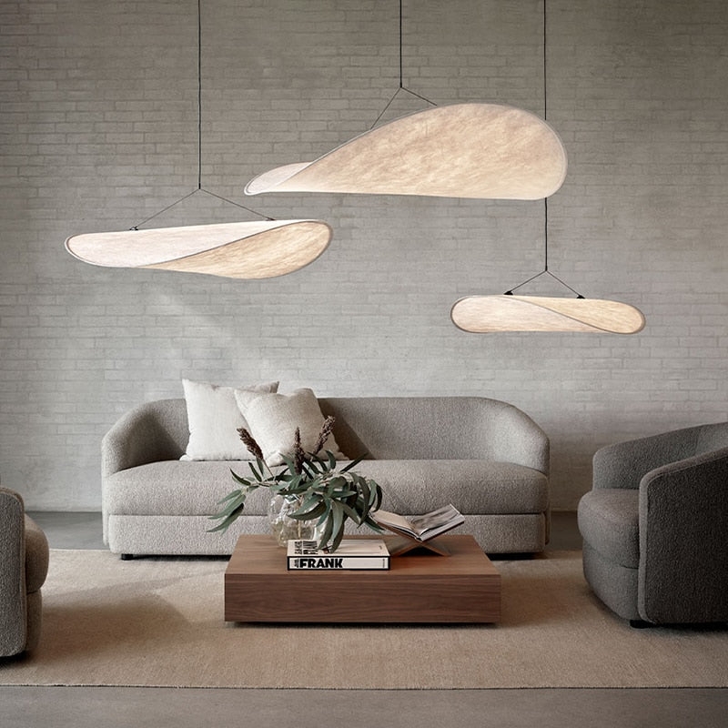 Pendant Light Organic Paper Like Shade Tiered Suspension Minimalist