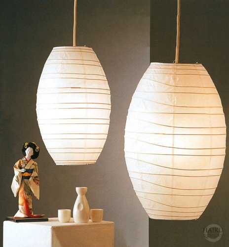 Pendant Light Oval Silhouette Paper Like Horizontal Ribbing Japandi