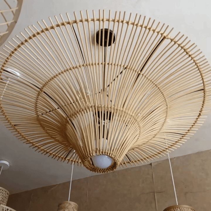 Pendant Light Oversized Rattan Radiating Ribs Conical Center