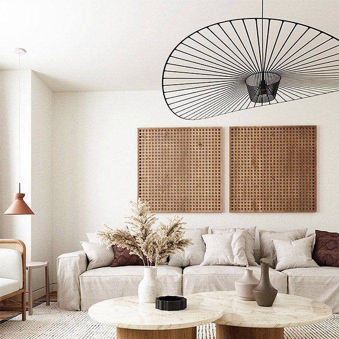Pendant Light Oversized Wireframe Shade Matte Black Japandi Style