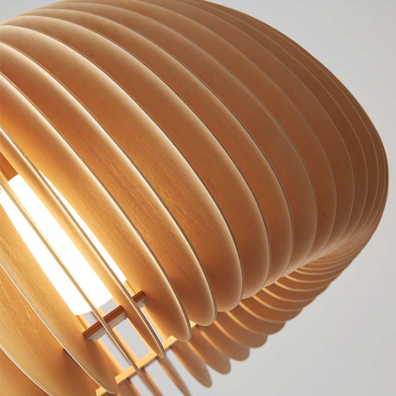 Pendant Light Pumpkin Shape Ribbed Slats Natural Oak Scandinavian