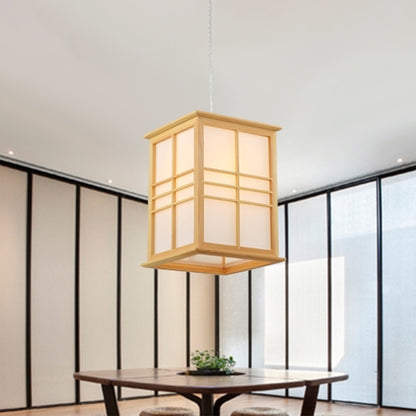 Pendant Light Rectangular Shoji Grid Tiered Wooden Edges Zen