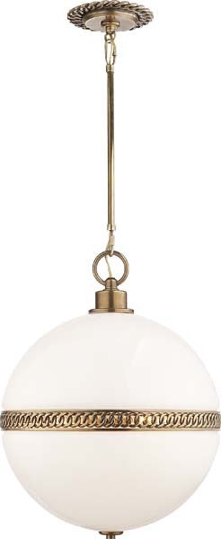Pendant Light Rope Detail Band Antique Finish White Glass Orb