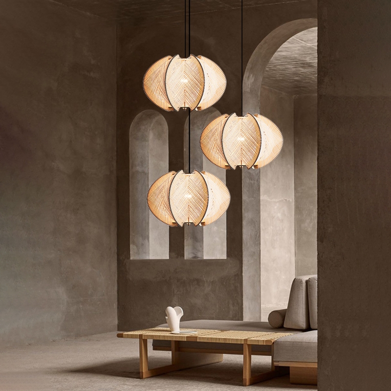 Pendant Light Rope Weave Irregular Shape Organic Wood Wabi Sabi