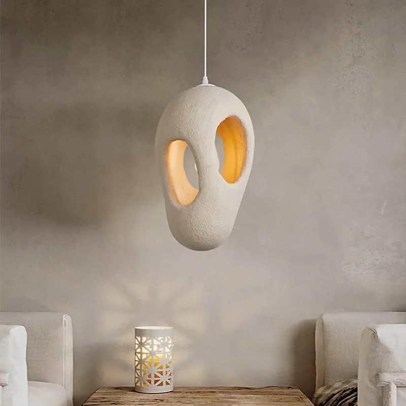 Pendant Light Sculptural Resin with Organic Cutouts Japandi Style