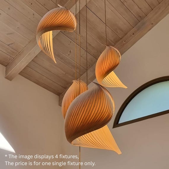 Pendant Light Sculptural Wing Shape Slatted Veneer Organic Spiral