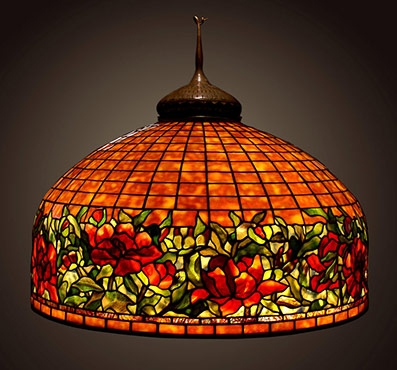 Pendant Light Shade Tiffany Style Peony Floral Amber Grid