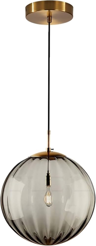 Pendant Light Smoke Grey Glass Vertical Ribbing Contemporary