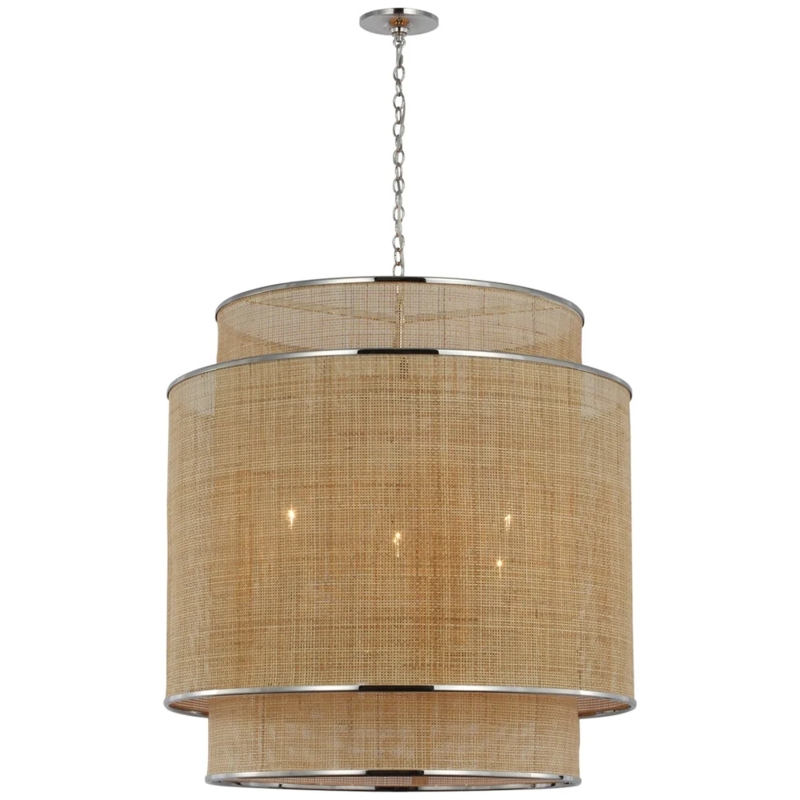 Pendant Light Three Tiered Woven Rattan Polished Trim