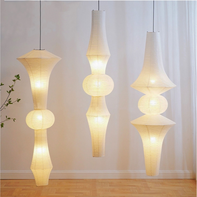 Pendant Light Tiered Geometry Ribbed Paper Sculptural Japandi