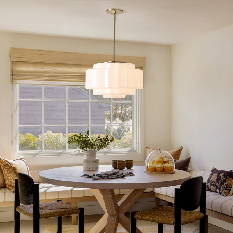 Pendant Light Tiered Glass Shade Stem Mount Transitional Breakfast Nook