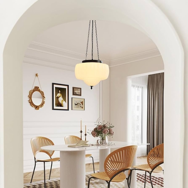 Pendant Light Tiered Schoolhouse Glass Triple Chain Matte Finish